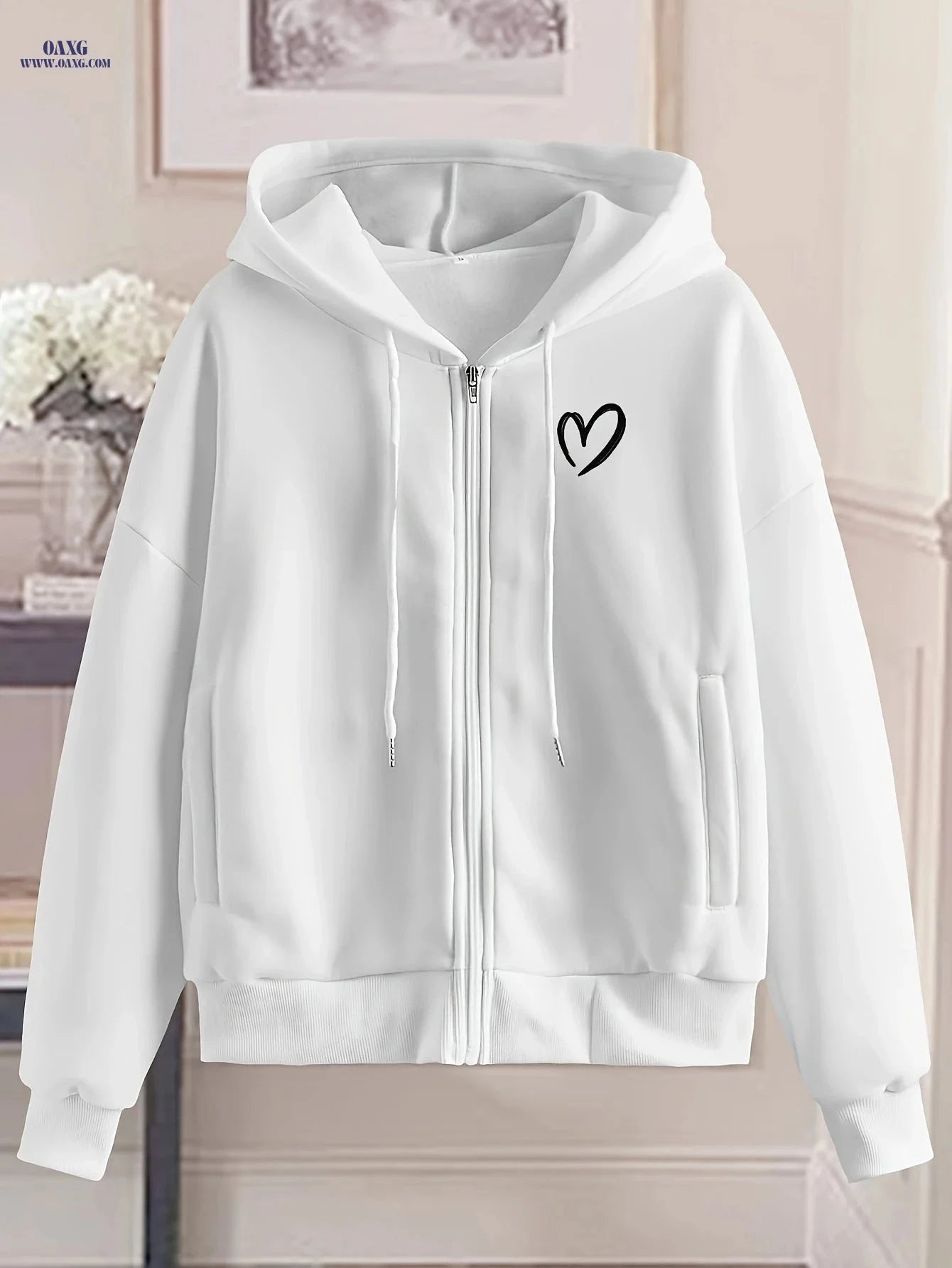 OAXG Women's Fashion Zip-Up Hoodie - Stylish Geometric Pattern   OAXG Peacock Blue / S