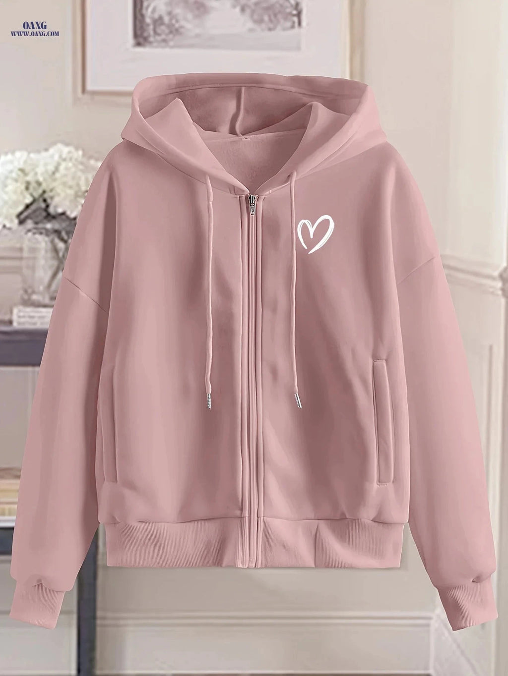 OAXG Women's Fashion Zip-Up Hoodie - Stylish Geometric Pattern   OAXG Peacock Blue / S
