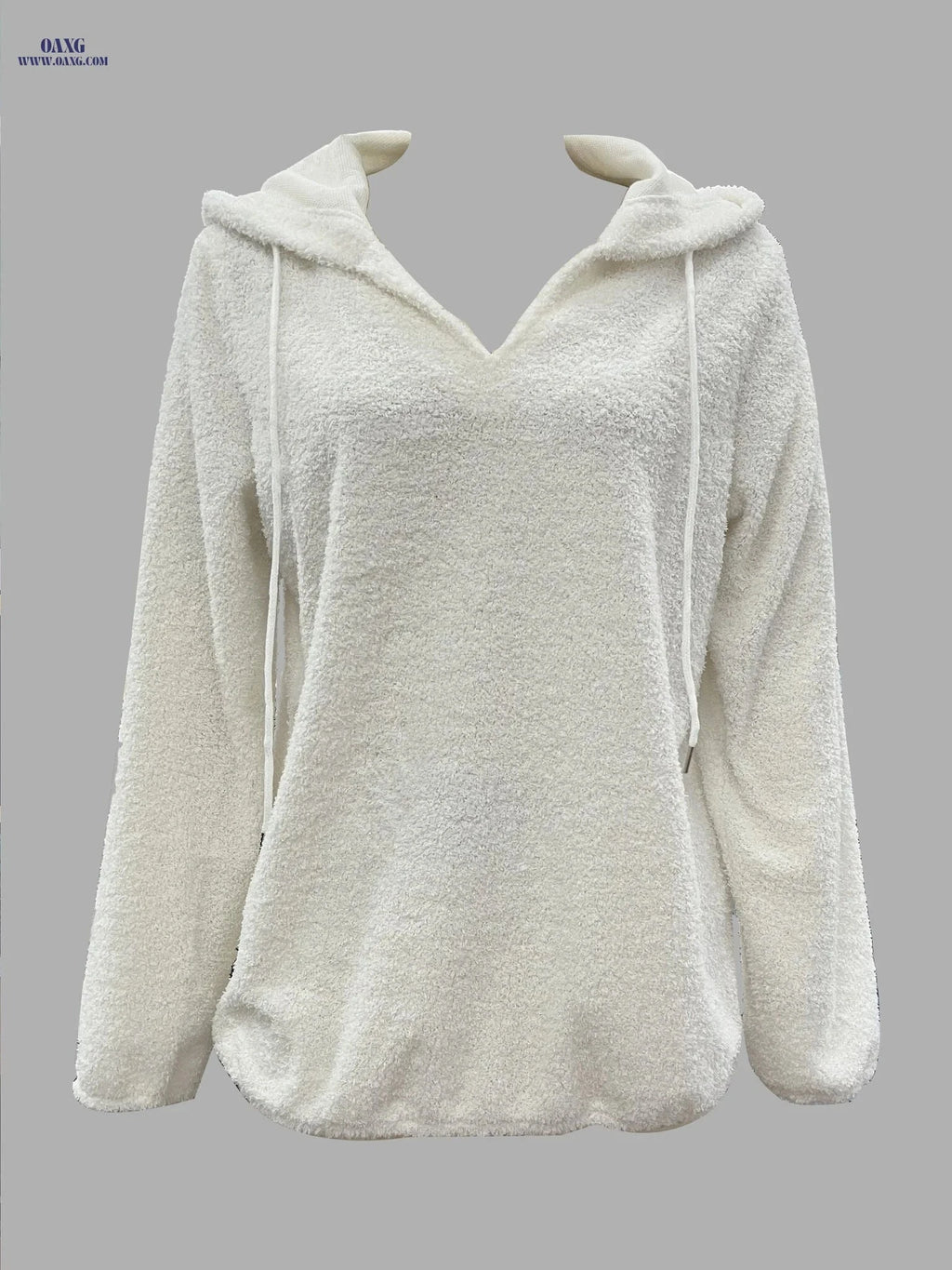 OAXG Women's Faux Casual Hoodie - Solid Color with Drawstring   OAXG Milky / S