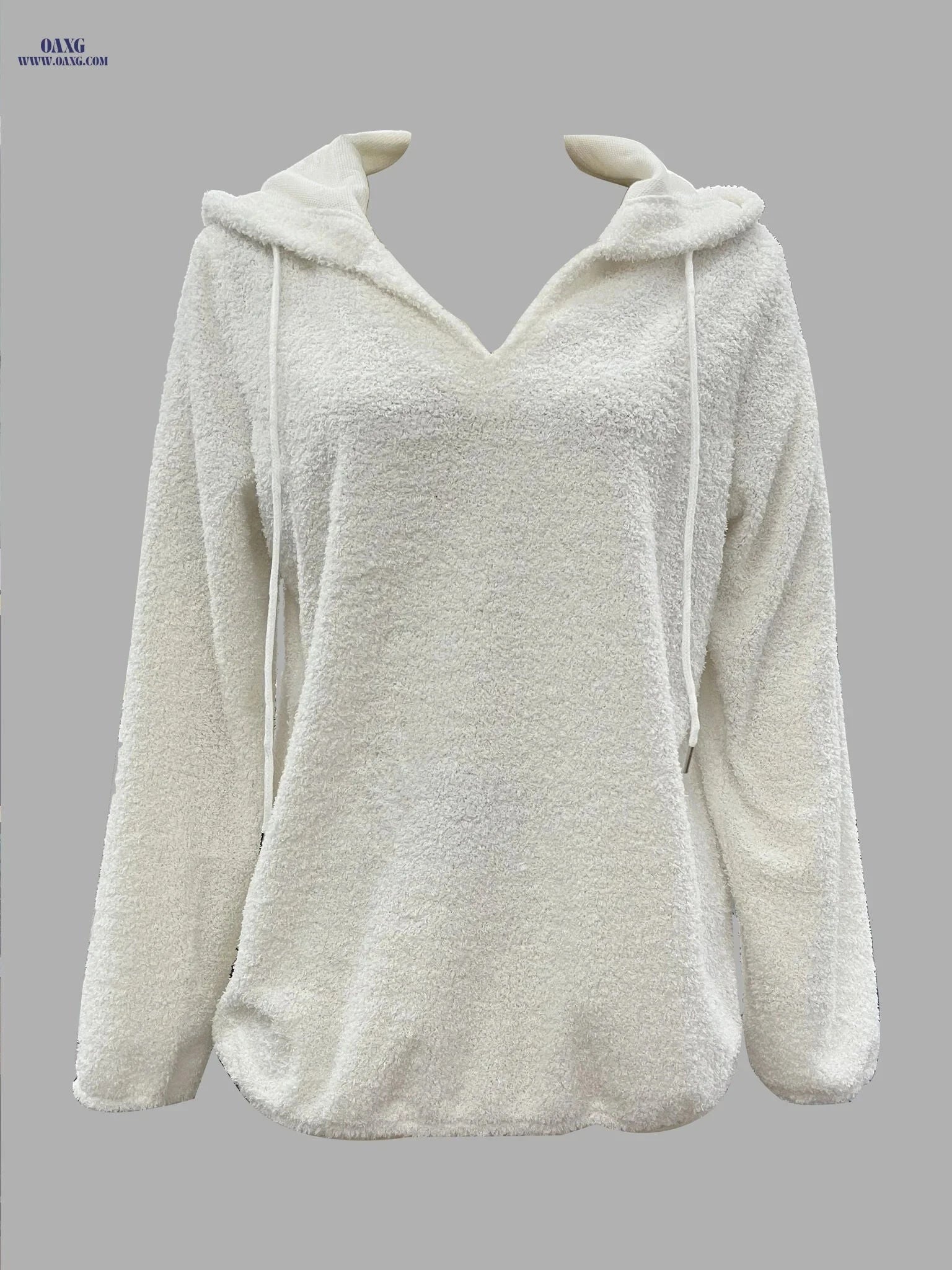 OAXG Women's Faux Casual Hoodie - Solid Color with Drawstring   OAXG Milky / S