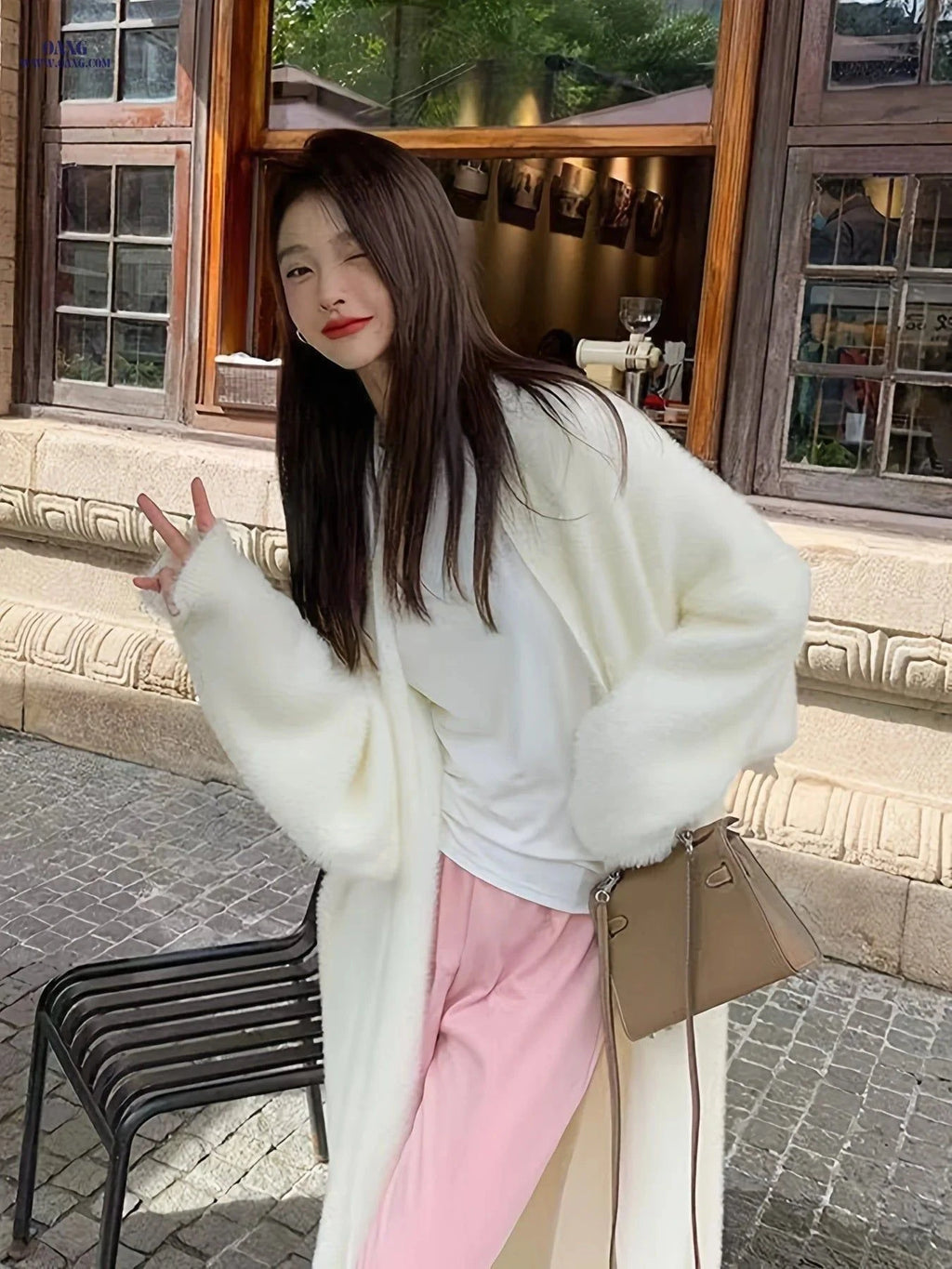 OAXG Women's Faux Mink Velvet Sweater - Elegant Mid-Length Cardigan   OAXG White / Asian S/M