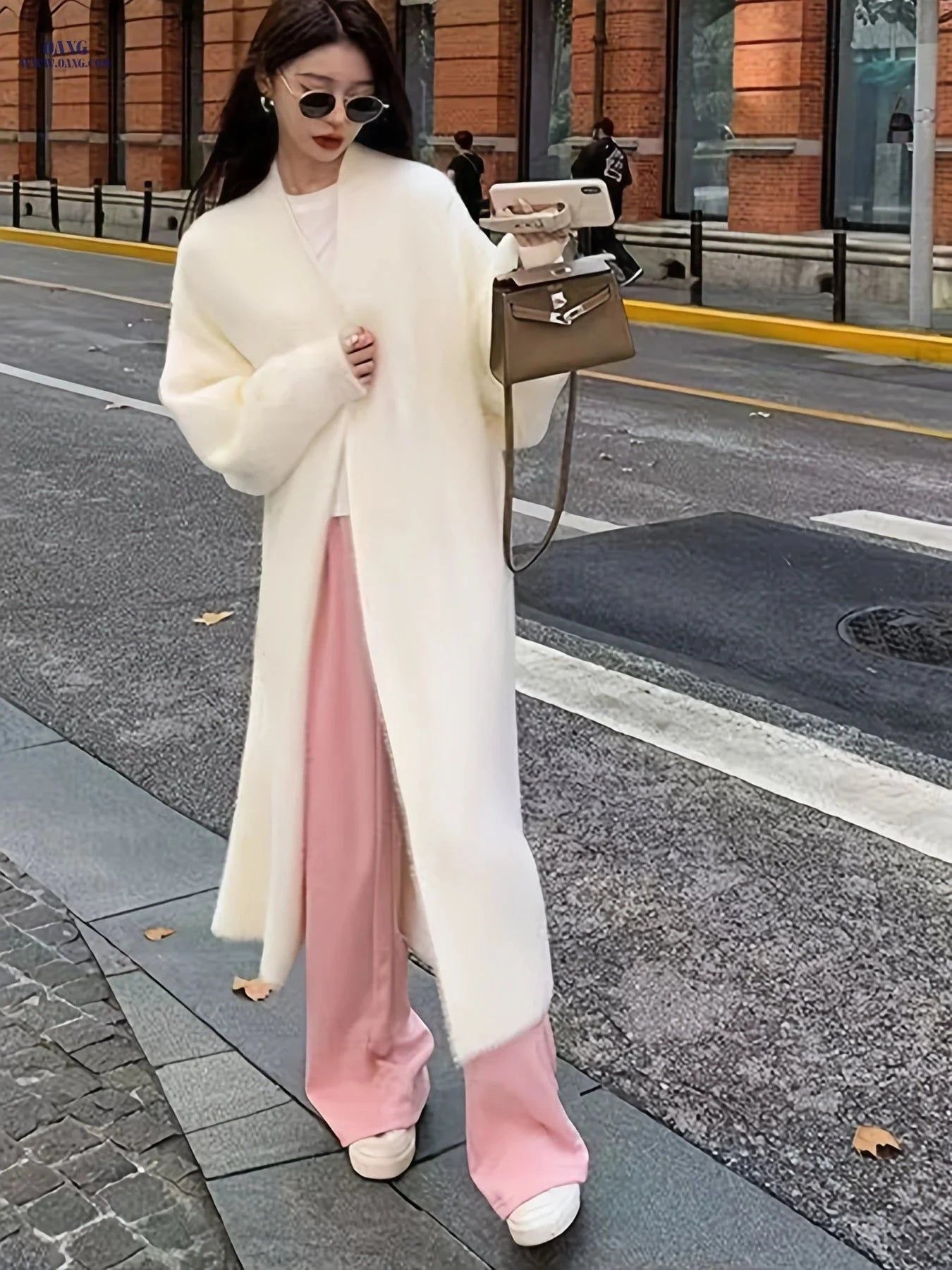 OAXG Women's Faux Mink Velvet Sweater - Elegant Mid-Length Cardigan   OAXG White / Asian S/M
