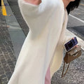 OAXG Women's Faux Mink Velvet Sweater - Elegant Mid-Length Cardigan   OAXG White / Asian S/M