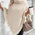OAXG Women's Faux Trim Cape Shawl Coat - Elegant Knit for Fall/Winter   OAXG Apricot / S
