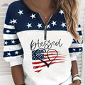 OAXG Women's Flag Blessing Sweatshirt - Casual Striped Zip Top   OAXG White / S