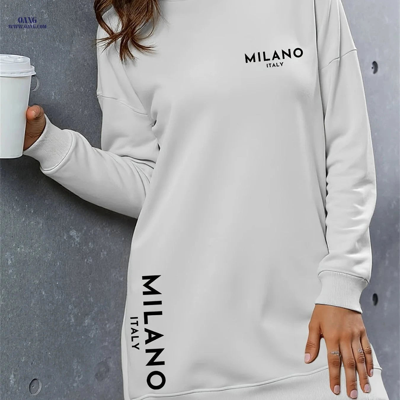 OAXG Women's Fleece-Lined Hoodie Dress - Casual and Versatile Style   OAXG White / S