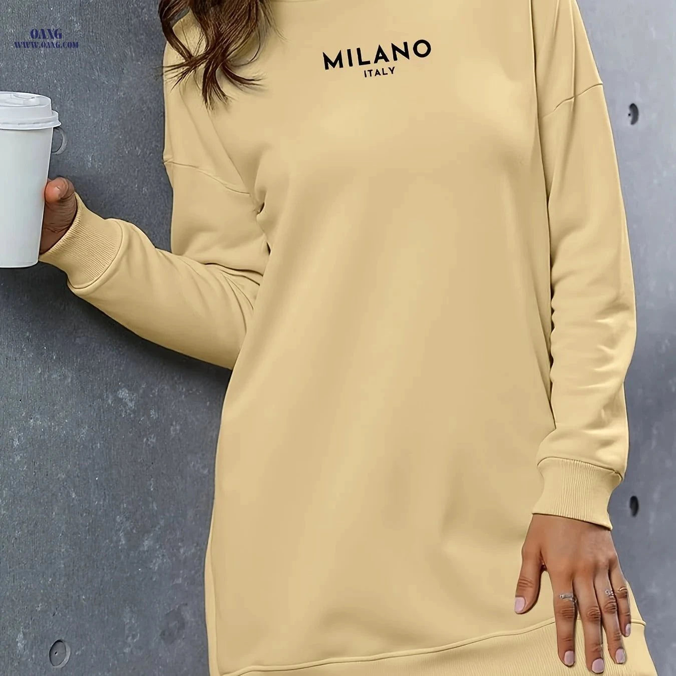 OAXG Women's Fleece-Lined Hoodie Dress - Casual and Versatile Style   OAXG White / S