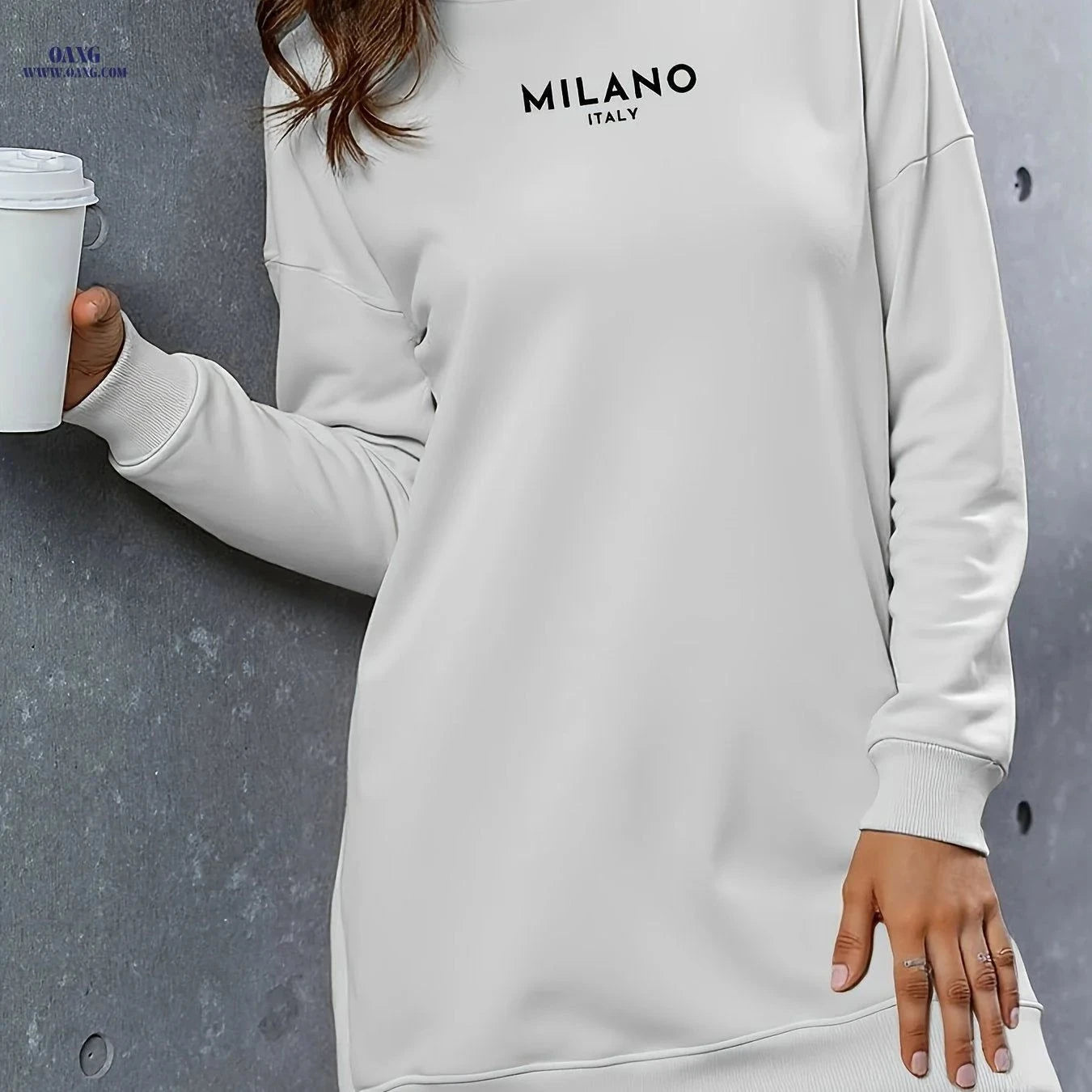 OAXG Women's Fleece-Lined Hoodie Dress - Casual and Versatile Style   OAXG White / S