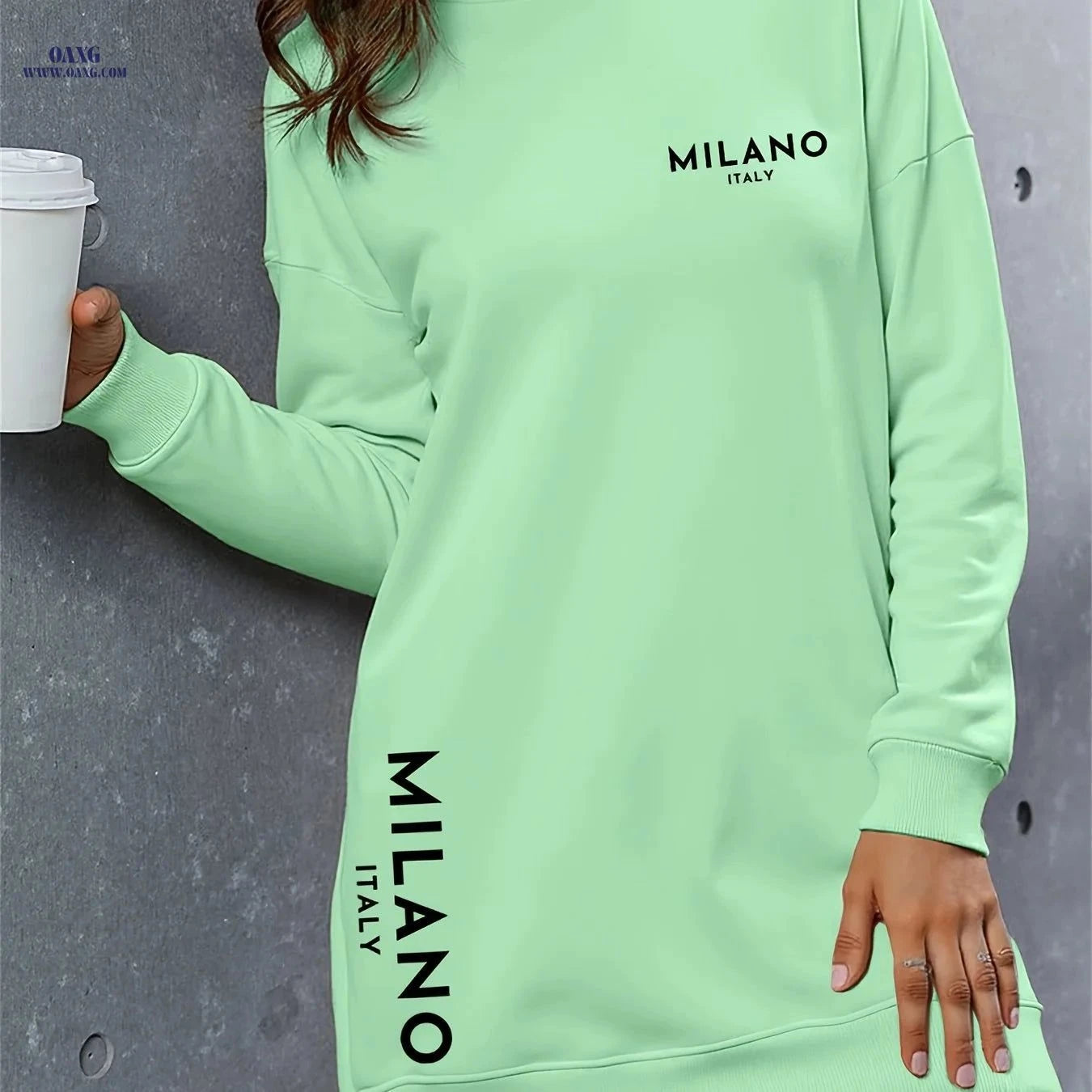 OAXG Women's Fleece-Lined Hoodie Dress - Casual and Versatile Style   OAXG White / S