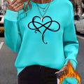 OAXG Women's Fleece Sweatshirt - Cozy Heart Pattern, Round Neck Style   OAXG Cyan / XS