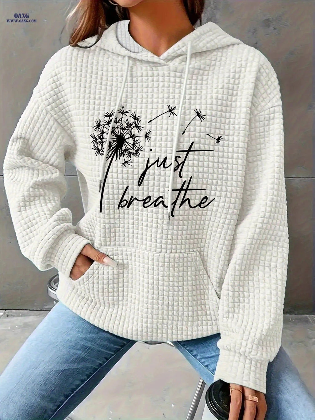 OAXG Women's Floral Print Hooded Sweatshirt - Cozy Long Sleeve Top   OAXG Beige / S