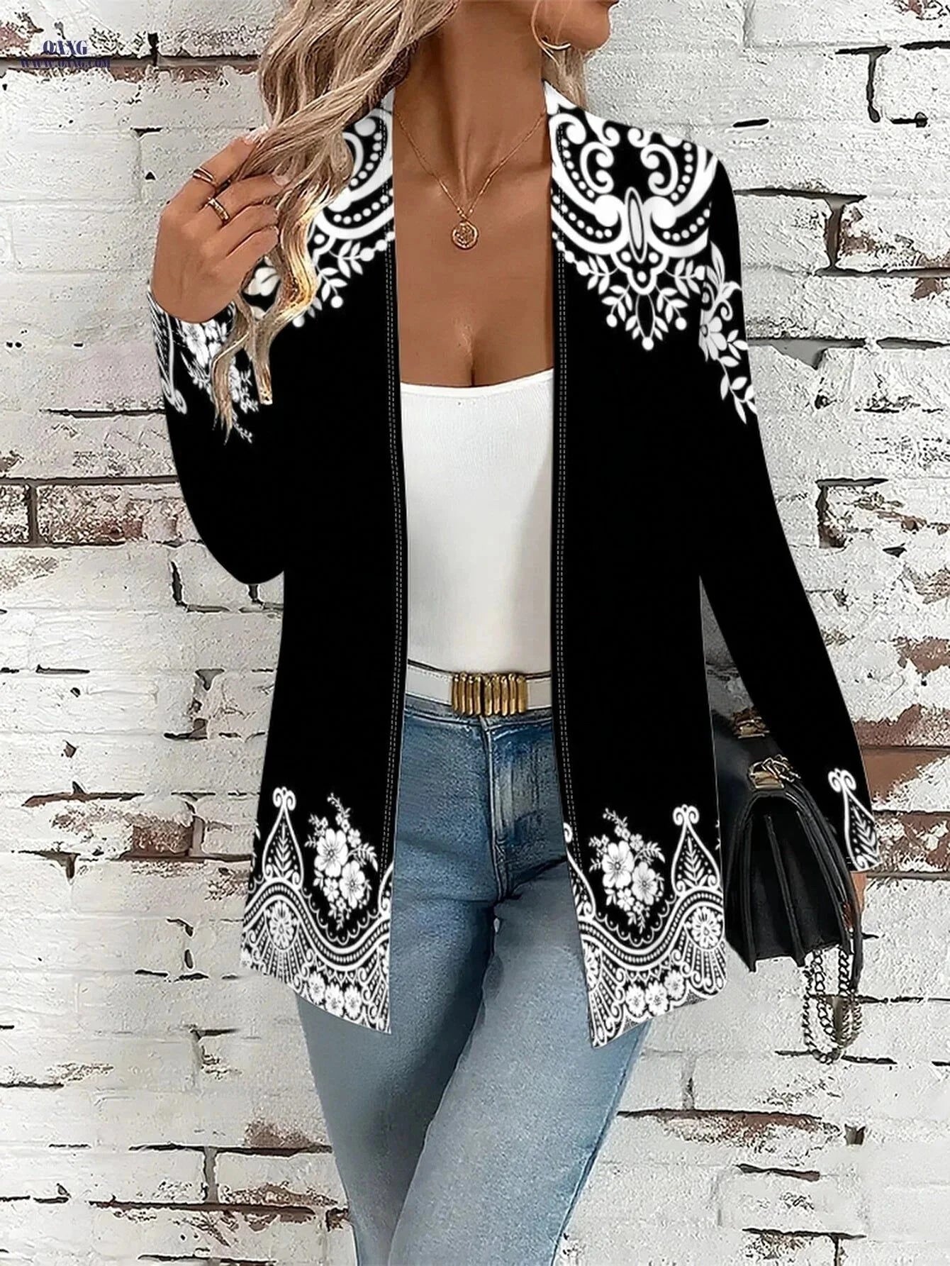 OAXG Women's Floral Print Open Front Jacket - Lightweight Casual Style   OAXG Mixed colors / S