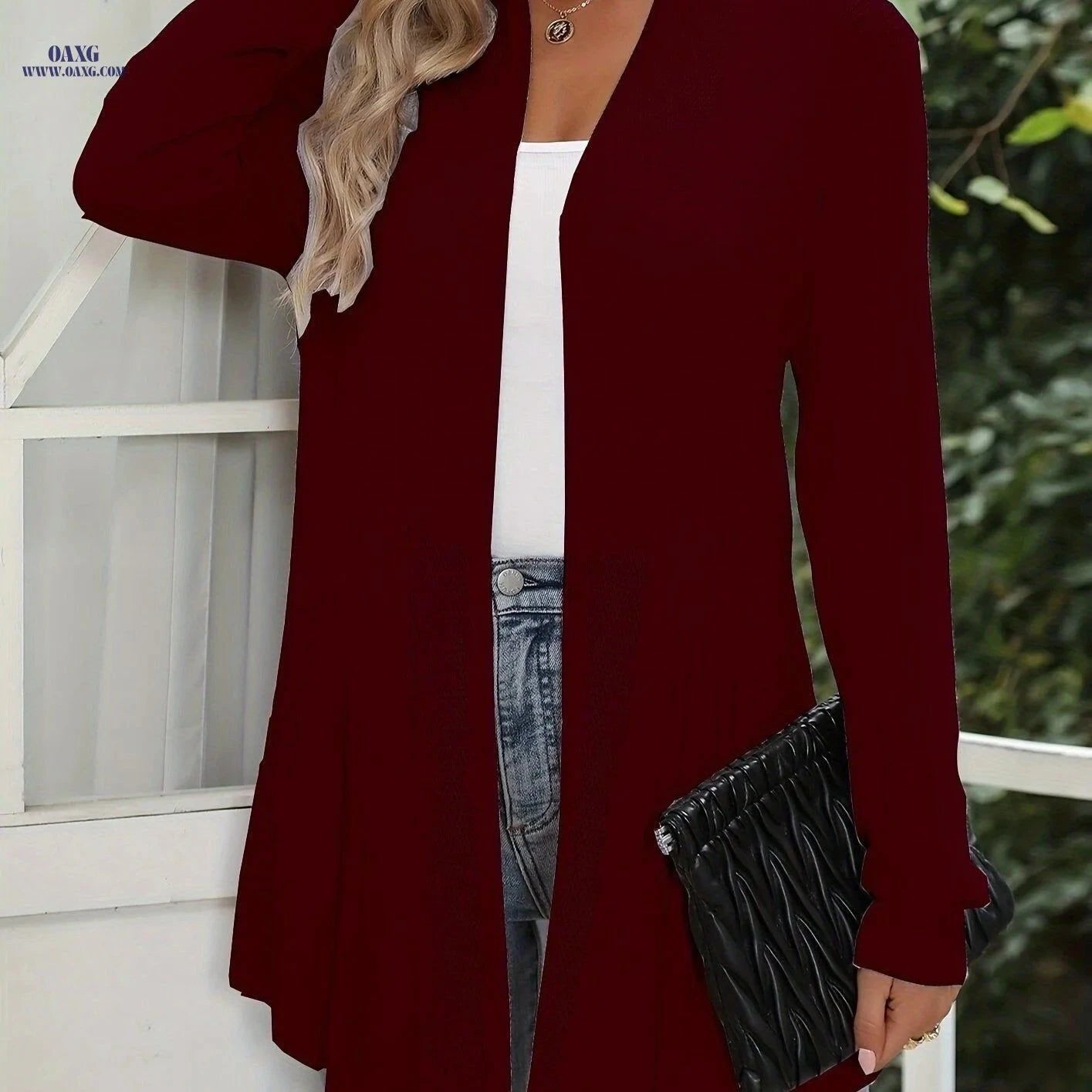 OAXG Women's Four Seasons Long Hollow Cardigan - Elegant Knit Style   OAXG White / S
