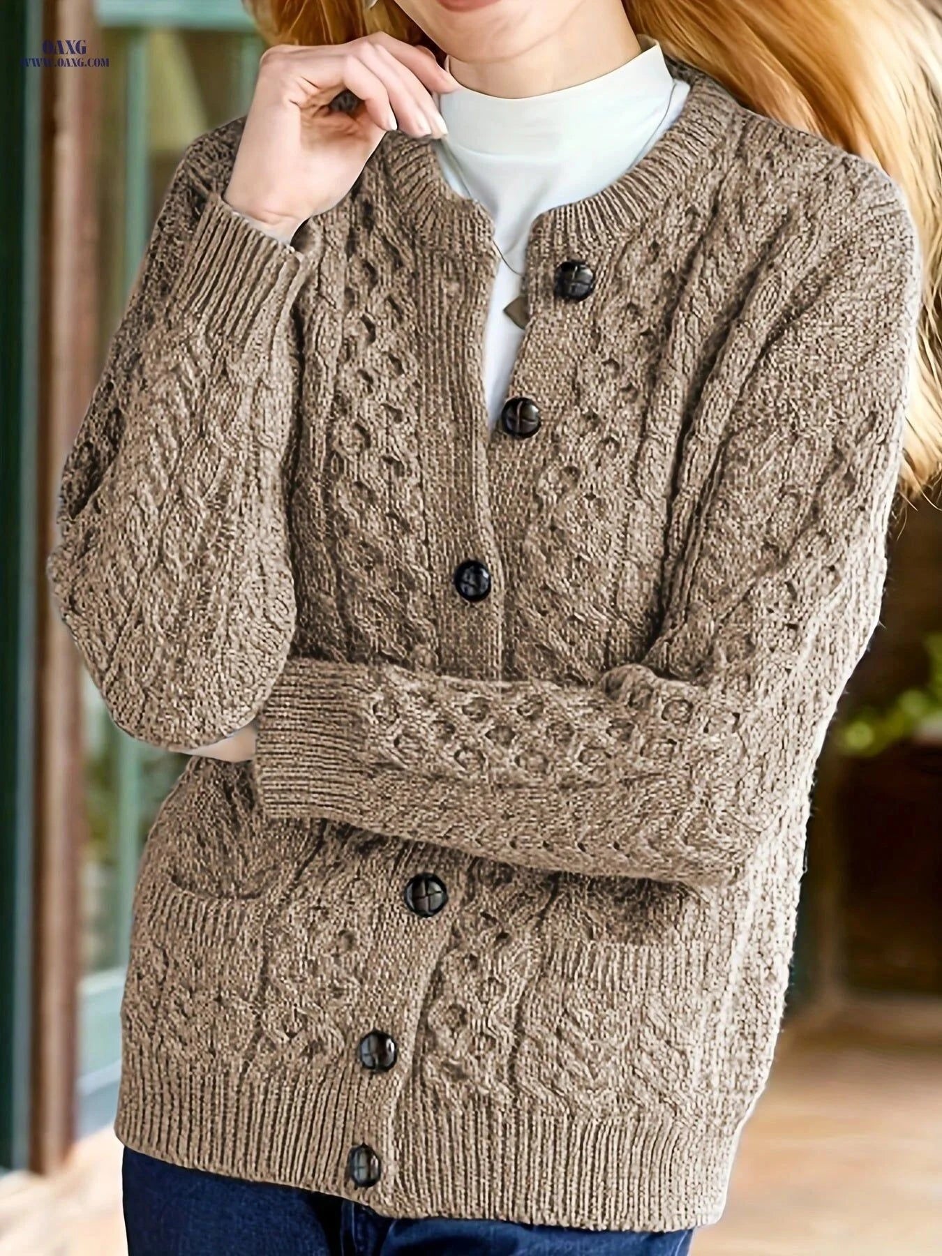OAXG Women's Geometric Sweater Cardigan - Casual Fall/Winter Style   OAXG Sea Blue / S