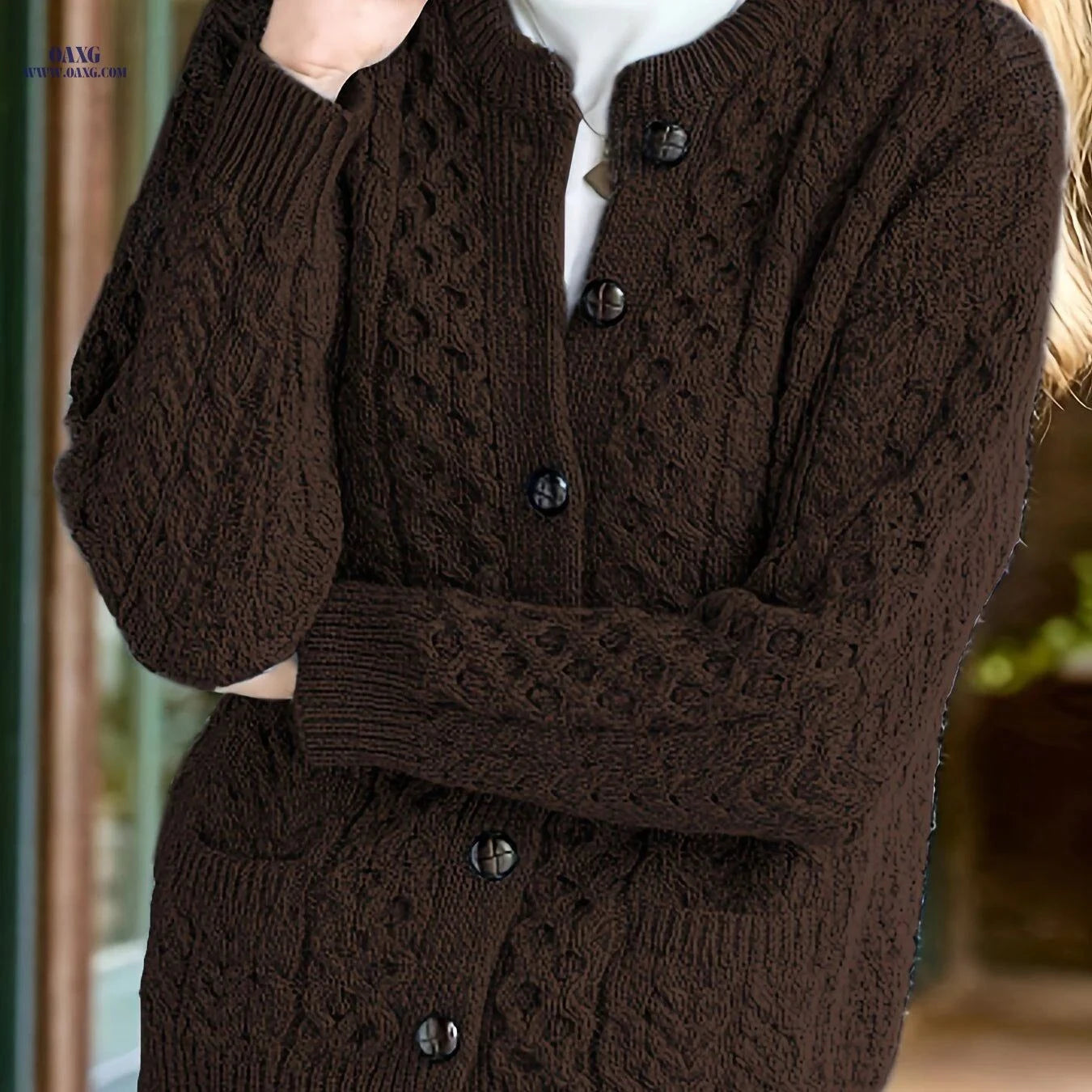 OAXG Women's Geometric Sweater Cardigan - Casual Fall/Winter Style   OAXG Sea Blue / S