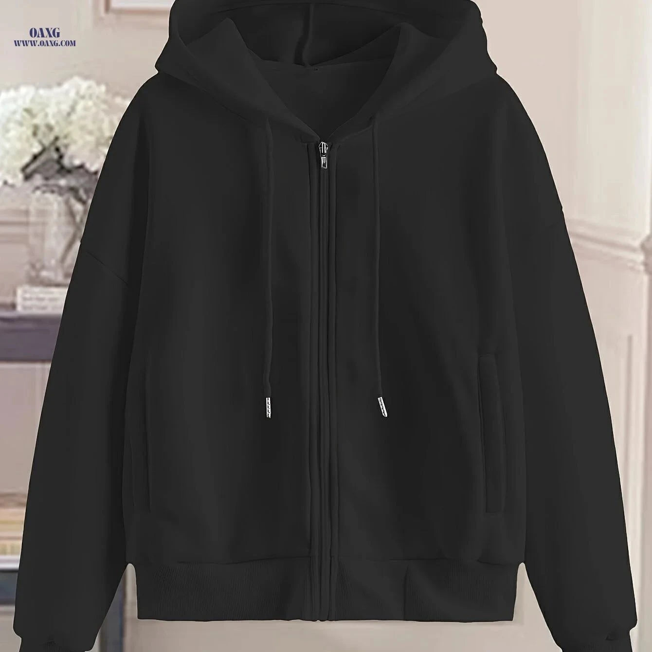 OAXG Women's Geometric Zip-Up Hoodie - Perfect for Spring & Fall   OAXG Peacock Blue / S
