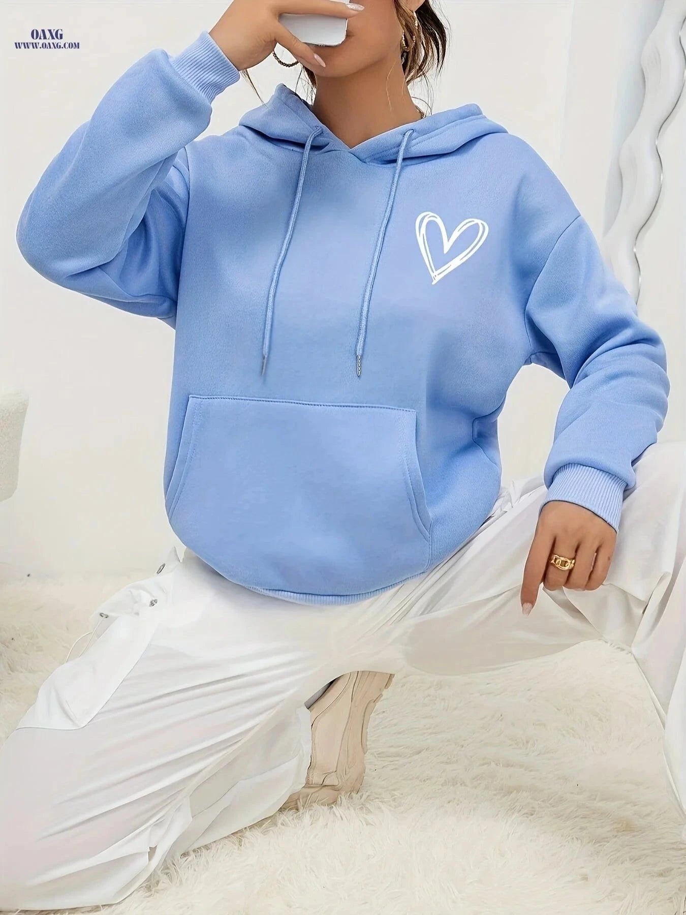 OAXG Women's Graphic Print Hoodie - Casual Drawstring Sweatshirt   OAXG Sky Blue / XS