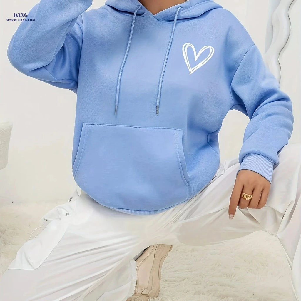 OAXG Women's Graphic Print Hoodie - Casual Drawstring Sweatshirt   OAXG Sky Blue / XS