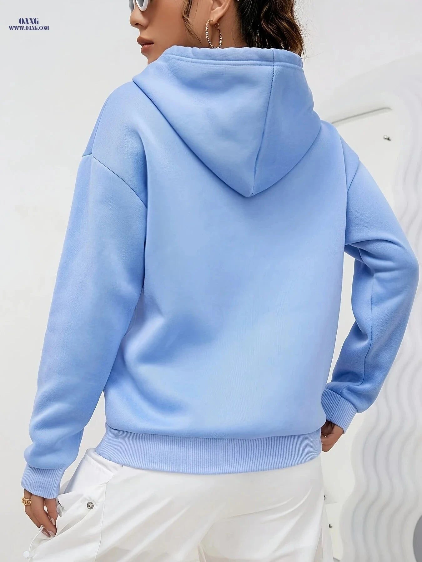 OAXG Women's Graphic Print Hoodie - Casual Drawstring Sweatshirt   OAXG Sky Blue / XS