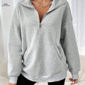 OAXG Women’s Half-Zip Sweatshirt - Solid Color, Elegant Style   OAXG 
