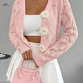 OAXG Women’s Handcrafted Floral Crochet Cardigan - Elegant Spring Style   OAXG Pink / M