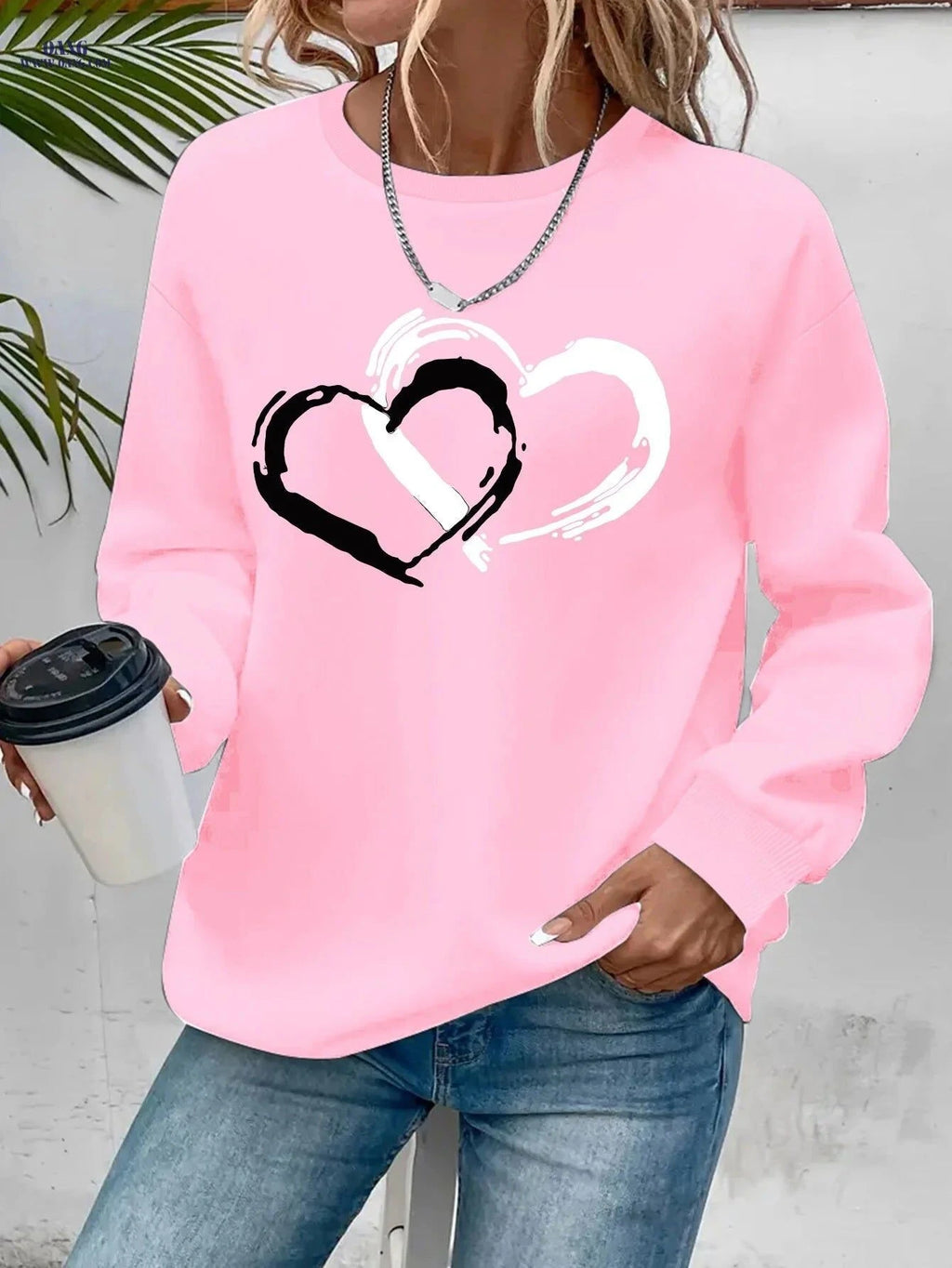 OAXG Women's Heart Graphic Sweatshirt - Casual Crew Neck Style   OAXG Dark Gray / S