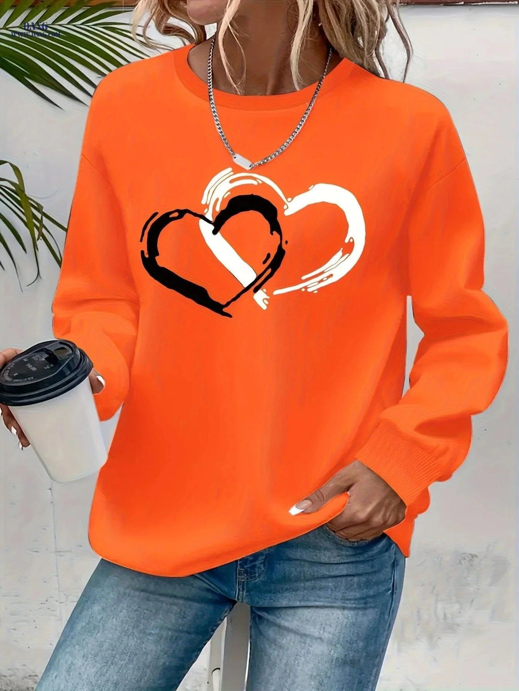 OAXG Women's Heart Graphic Sweatshirt - Casual Crew Neck Style   OAXG Dark Gray / S