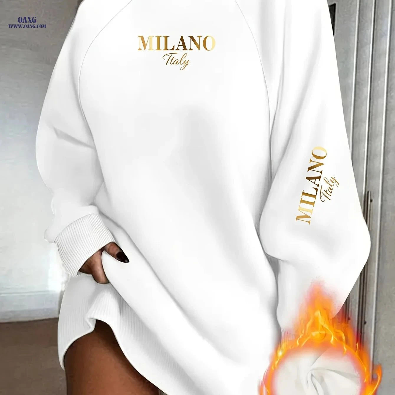 OAXG Women's High-Neck Casual Pullover - Comfortable Loose Fit   OAXG White / XS