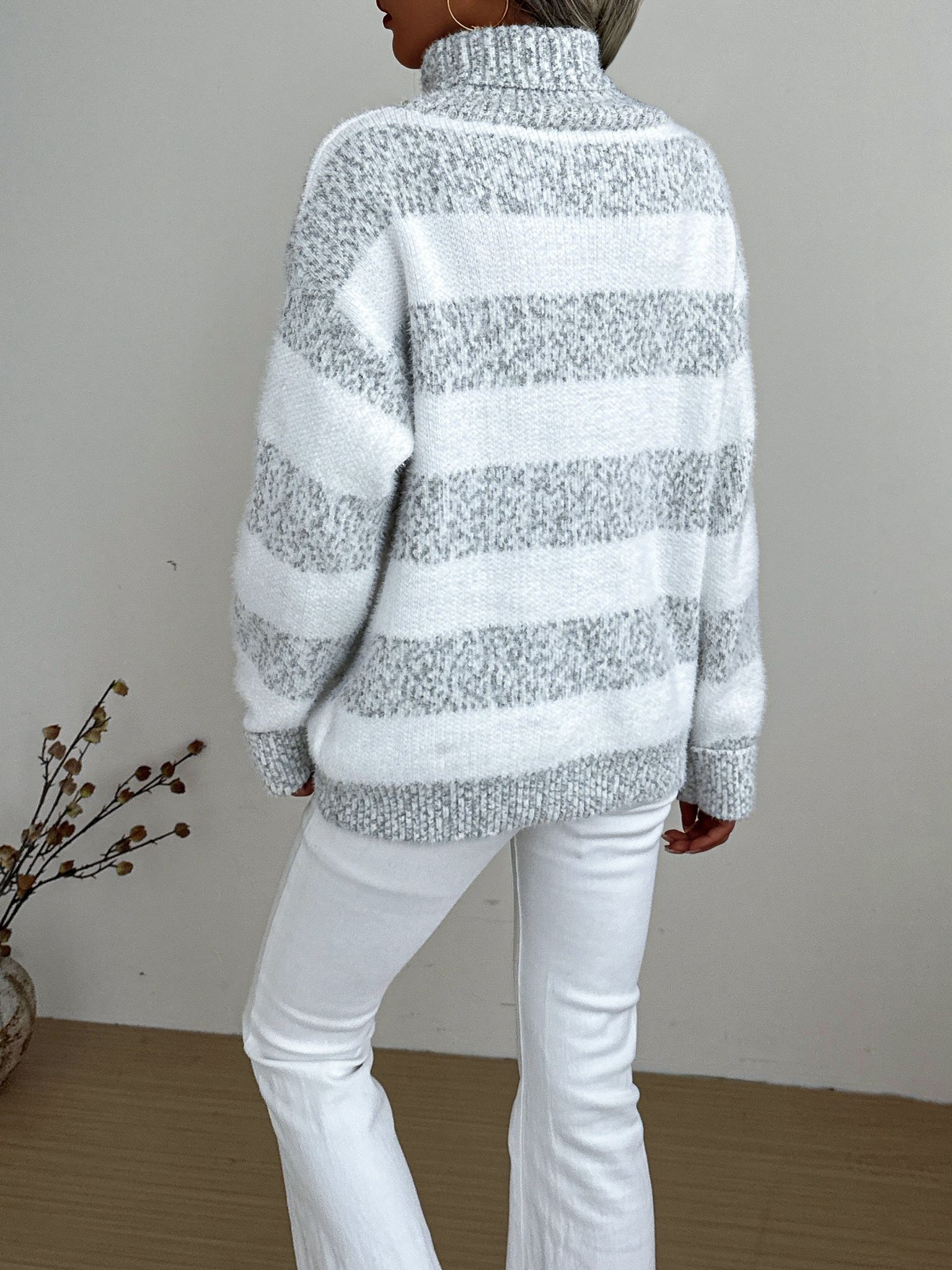 OAXG Women's High-Neck Thick Sweater - Casual Fall/Winter Outerwear   OAXG Grey / S