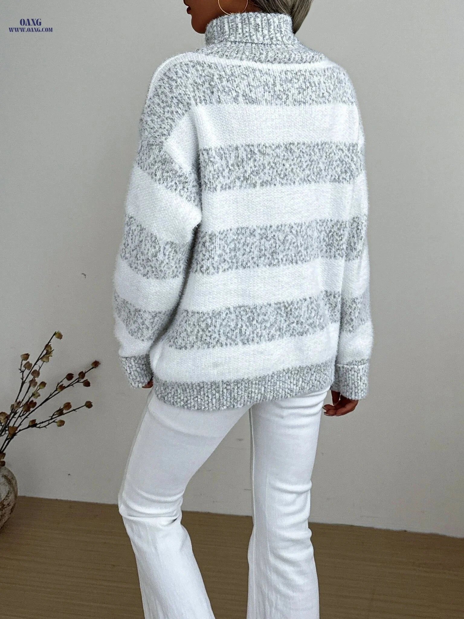 OAXG Women's High-Neck Thick Sweater - Casual Fall/Winter Outerwear   OAXG Grey / S