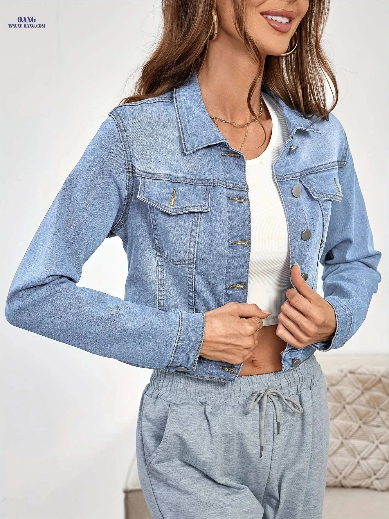 OAXG Women's High Stretch Denim Jacket - Casual Spring/Fall Style   OAXG 