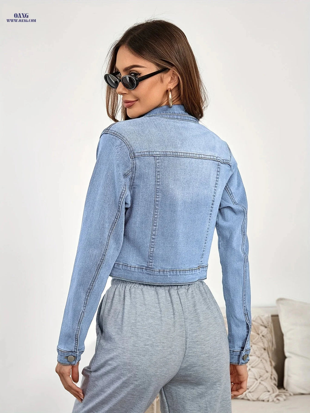 OAXG Women's High Stretch Denim Jacket - Casual Spring/Fall Style   OAXG 