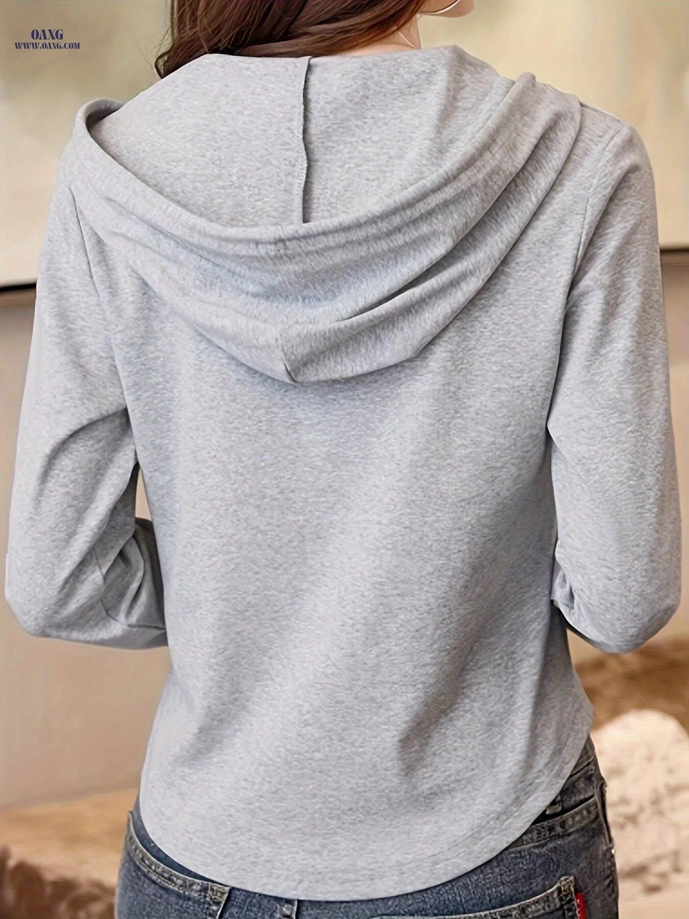 OAXG Women's Hooded Casual Top - Stylish & Comfortable Fit   OAXG Light Grey / S