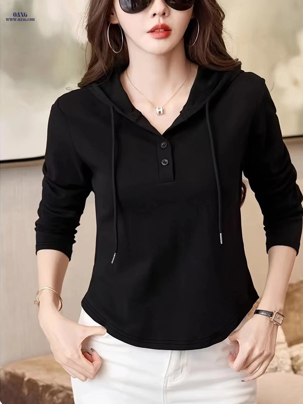 OAXG Women's Hooded Casual Top - Stylish & Comfortable Fit   OAXG Light Grey / S