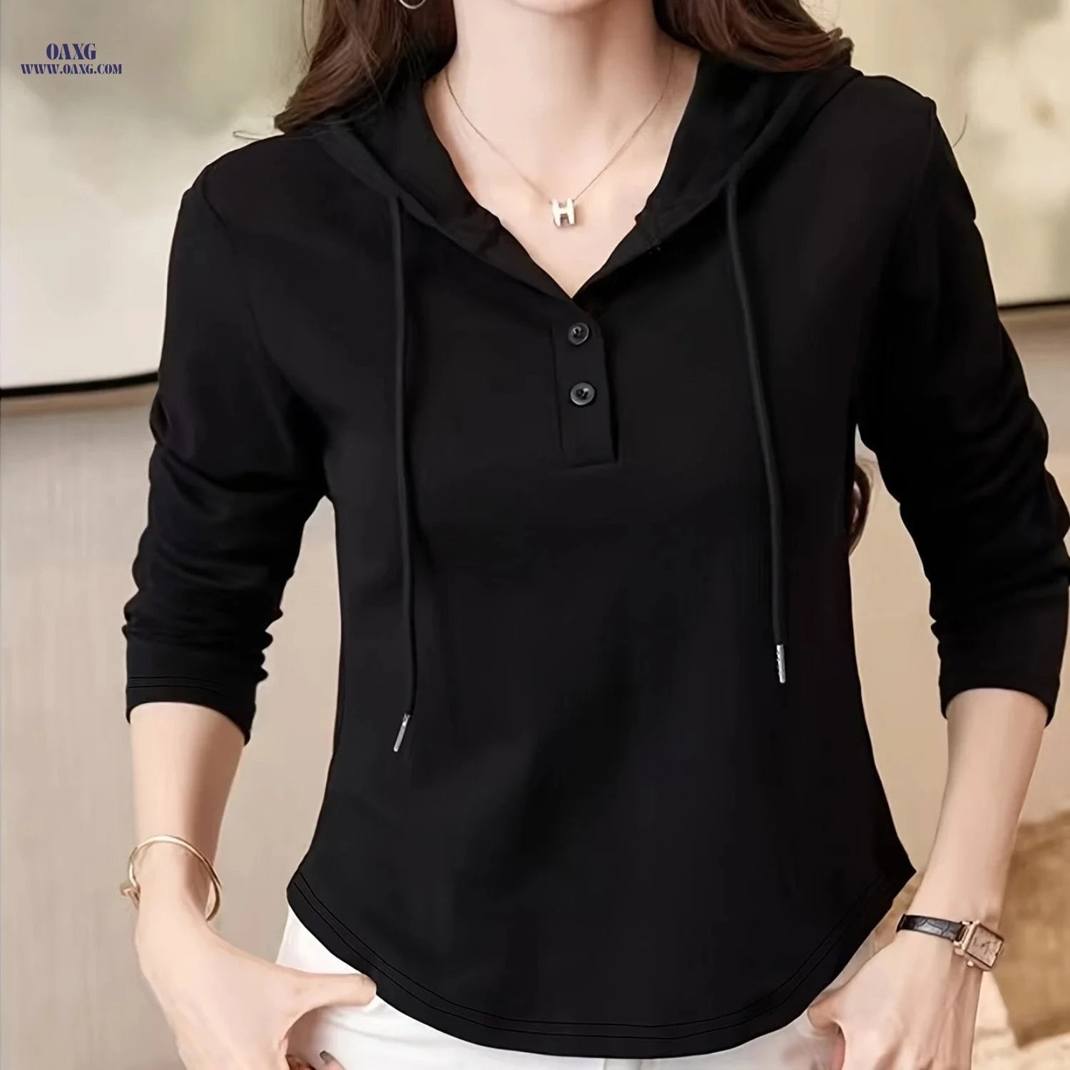 OAXG Women's Hooded Casual Top - Stylish & Comfortable Fit   OAXG Light Grey / S