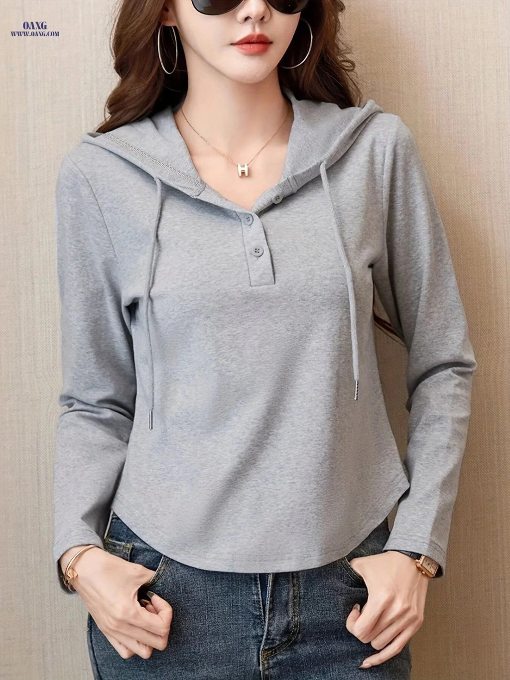 OAXG Women's Hooded Casual Top - Stylish & Comfortable Fit   OAXG Light Grey / S
