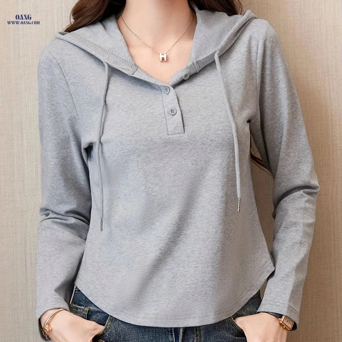 OAXG Women's Hooded Casual Top - Stylish & Comfortable Fit   OAXG Light Grey / S