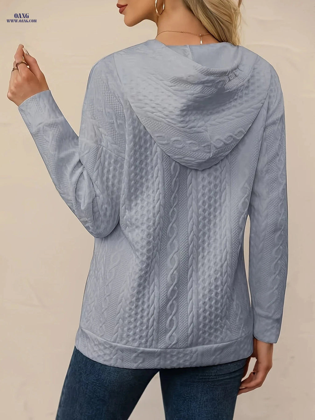 OAXG Women's Hooded Drawstring Sweatshirt - Elegant Fall/Winter Style   OAXG White / S