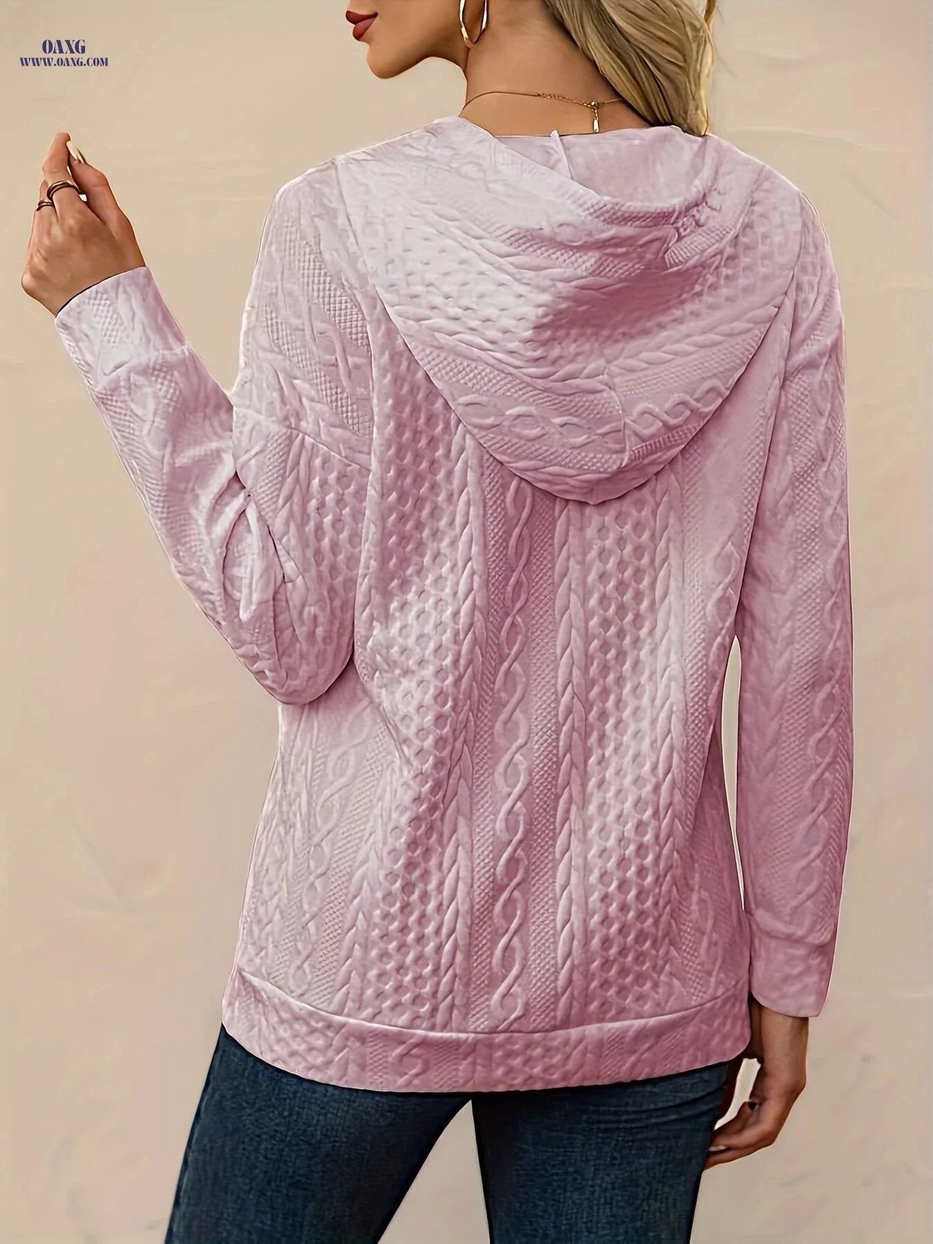 OAXG Women's Hooded Drawstring Sweatshirt - Elegant Fall/Winter Style   OAXG White / S
