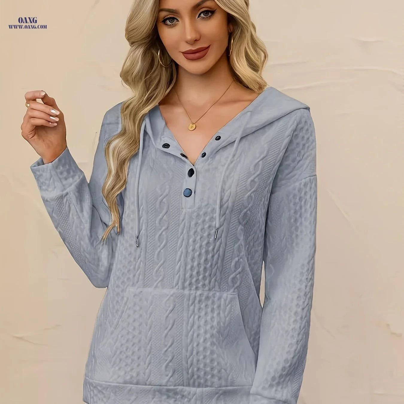 OAXG Women's Hooded Drawstring Sweatshirt - Elegant Fall/Winter Style   OAXG White / S