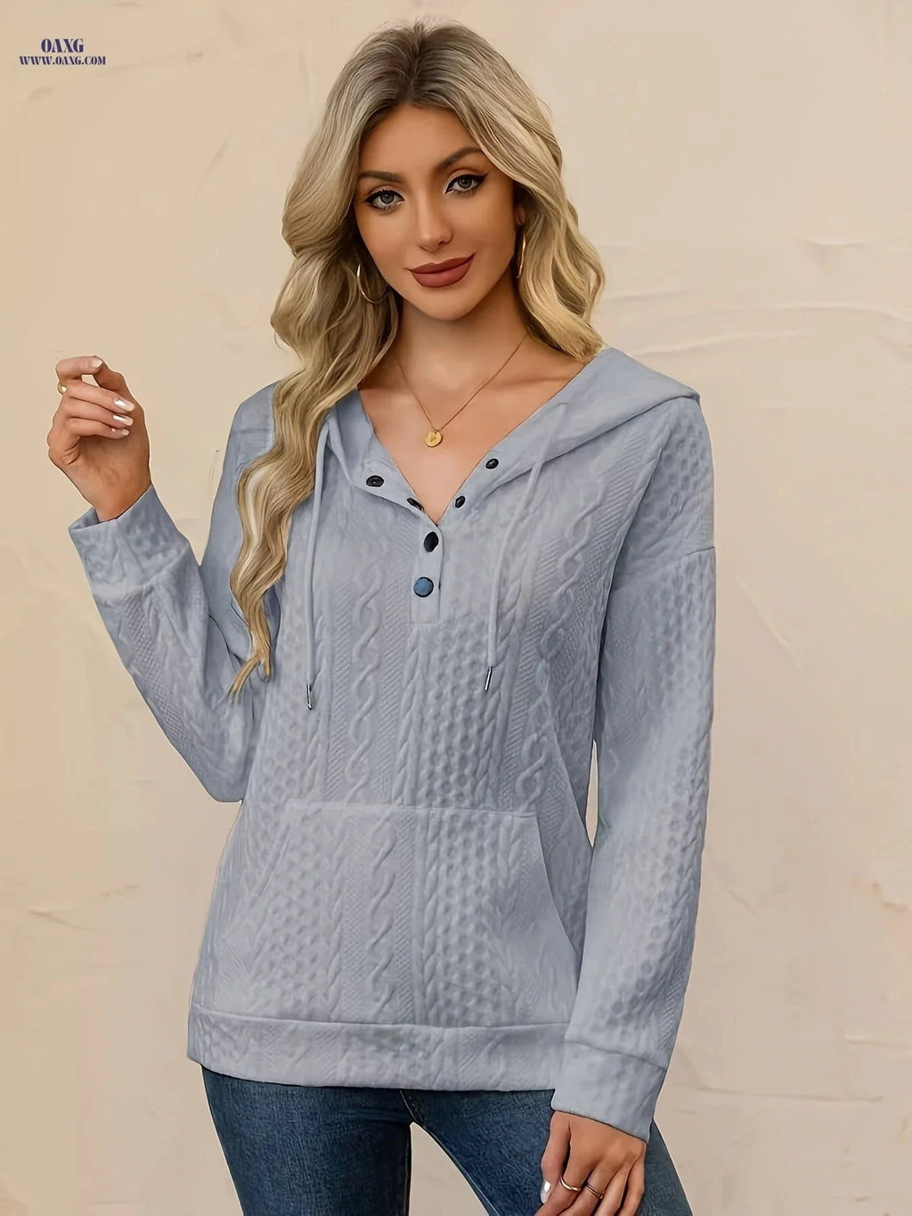 OAXG Women's Hooded Drawstring Sweatshirt - Elegant Fall/Winter Style   OAXG White / S