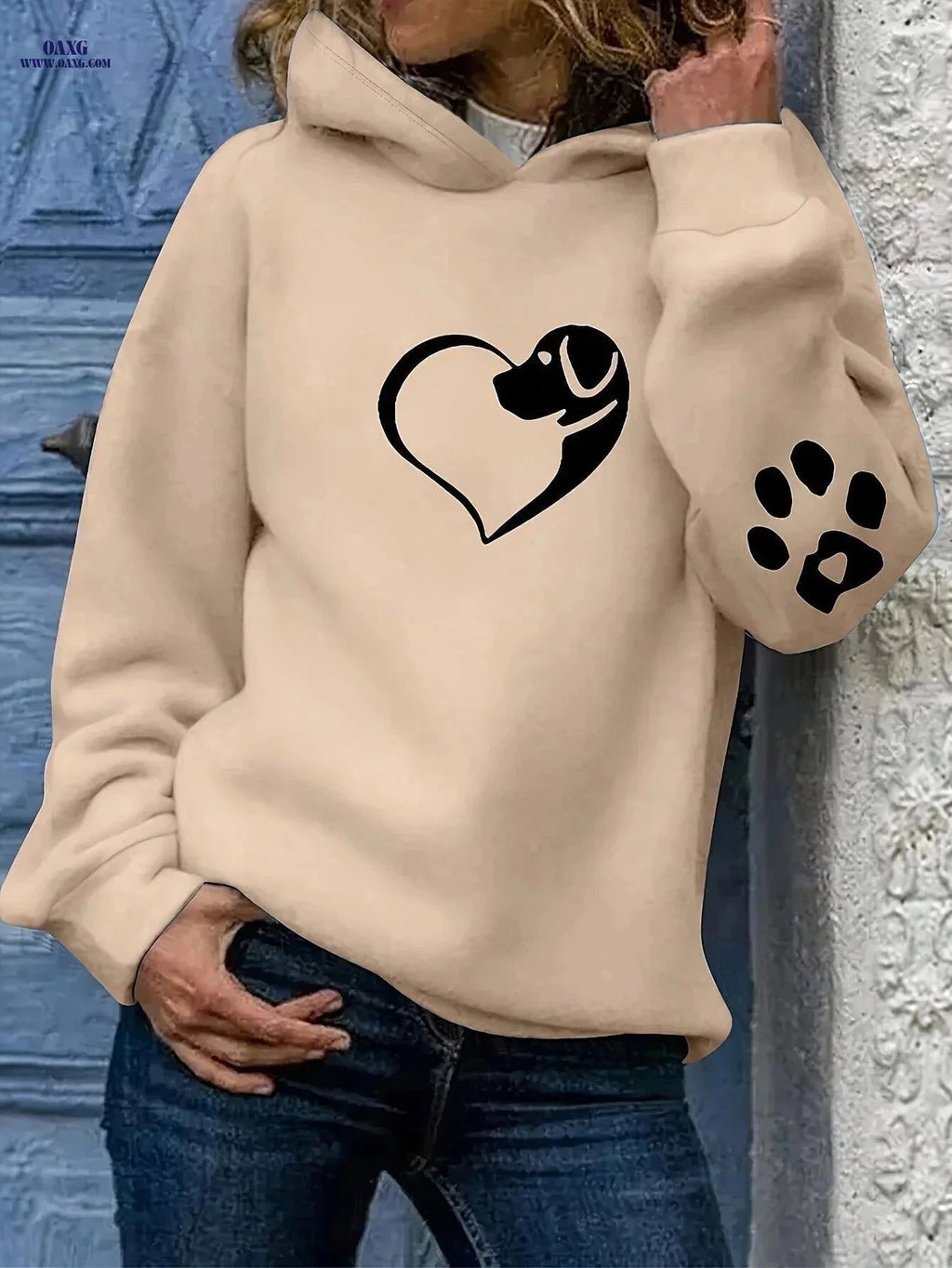 OAXG Women's Hooded Fleece Sweatshirt - Heart & Paw Print Design   OAXG Deep Sky Blue / S