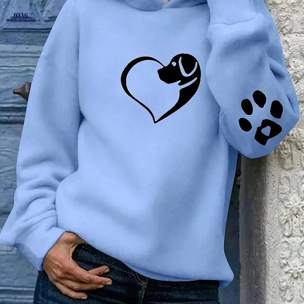 OAXG Women's Hooded Fleece Sweatshirt - Heart & Paw Print Design   OAXG Deep Sky Blue / S