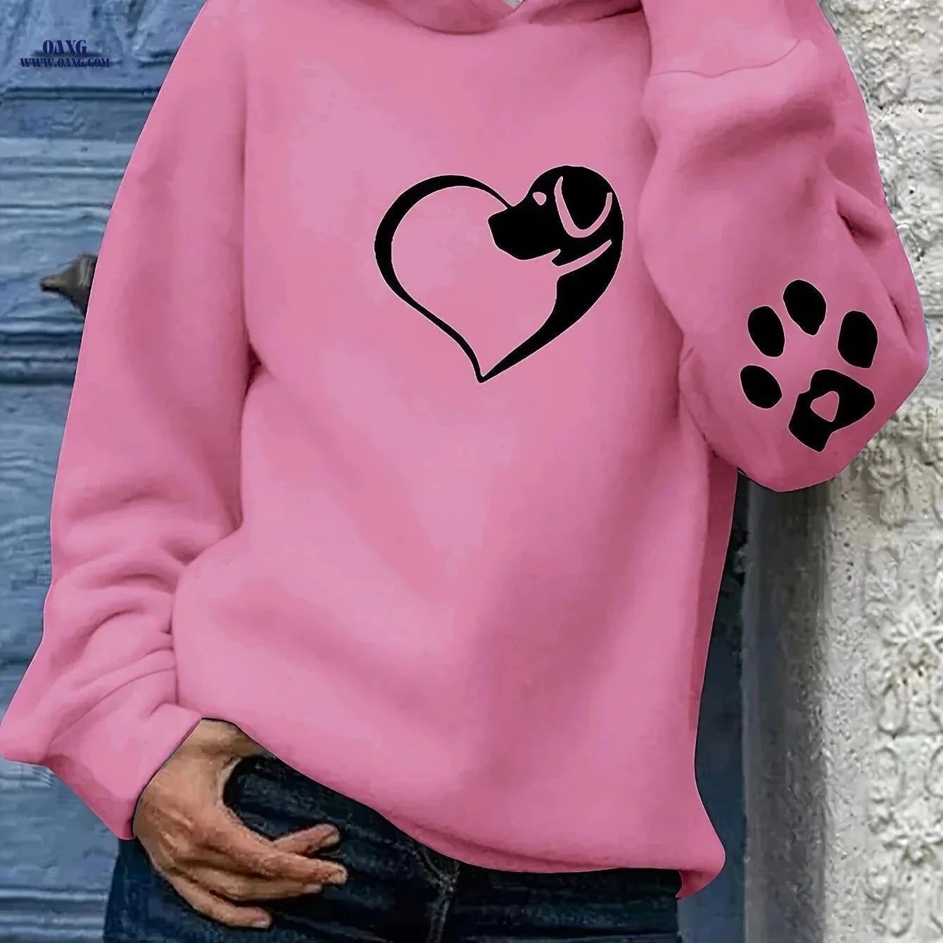 OAXG Women's Hooded Fleece Sweatshirt - Heart & Paw Print Design   OAXG Deep Sky Blue / S