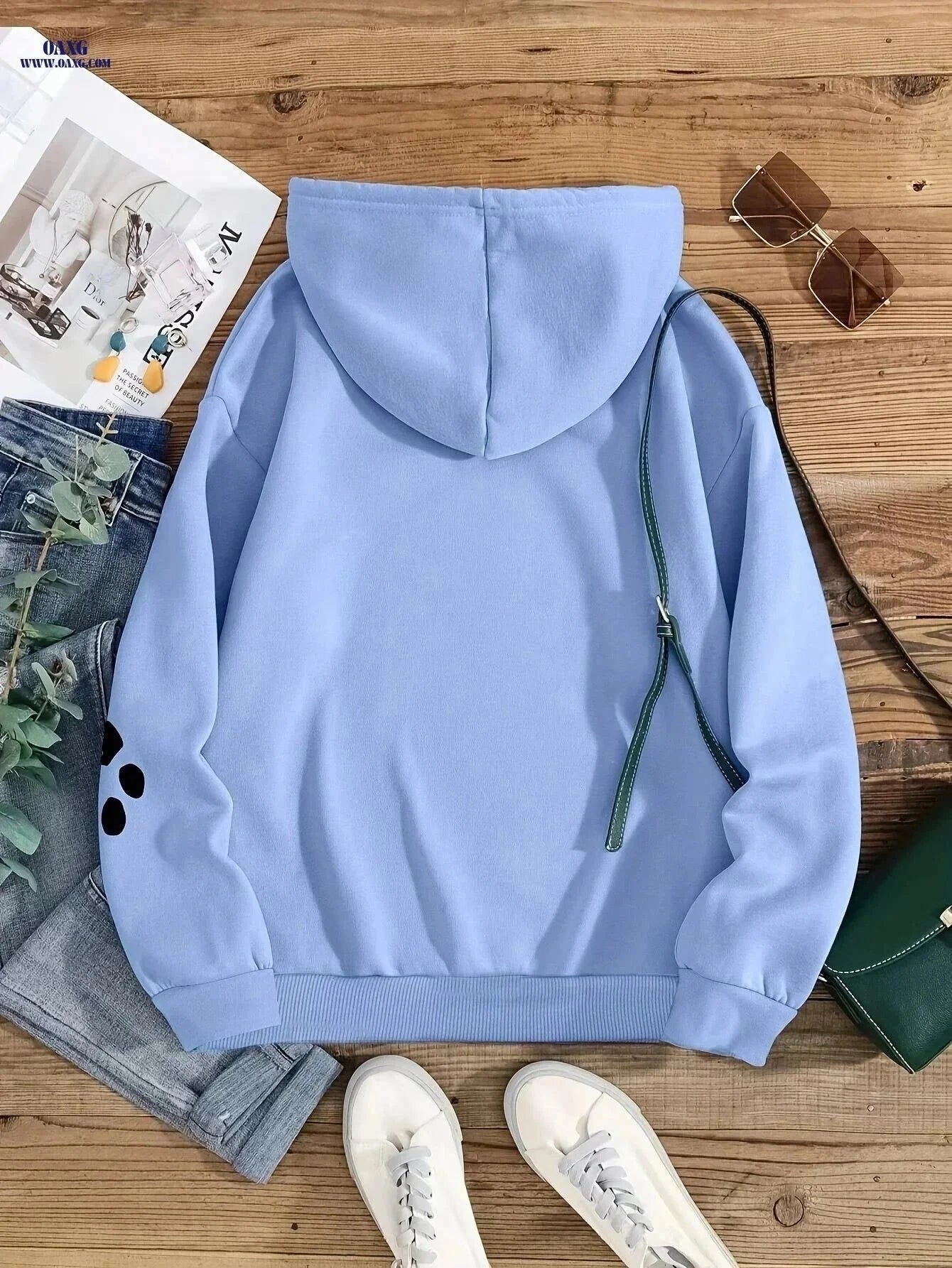 OAXG Women's Hooded Fleece Sweatshirt - Heart & Paw Print Design   OAXG Deep Sky Blue / S