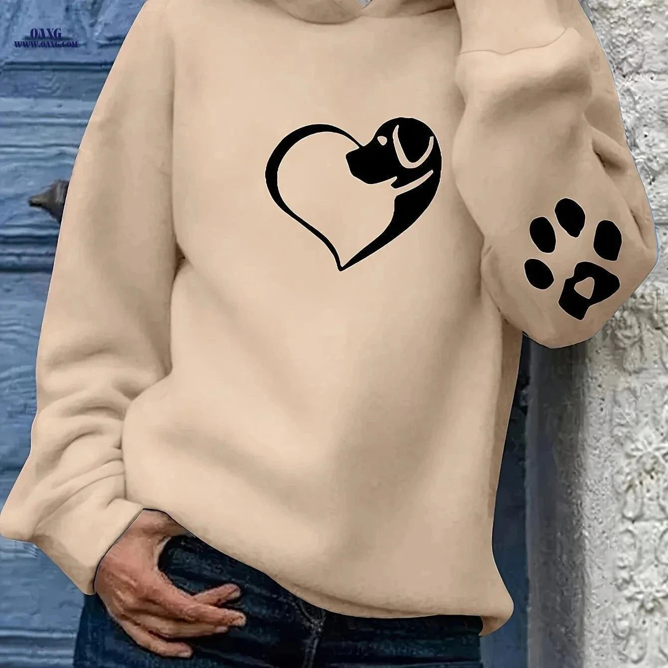 OAXG Women's Hooded Fleece Sweatshirt - Heart & Paw Print Design   OAXG Deep Sky Blue / S