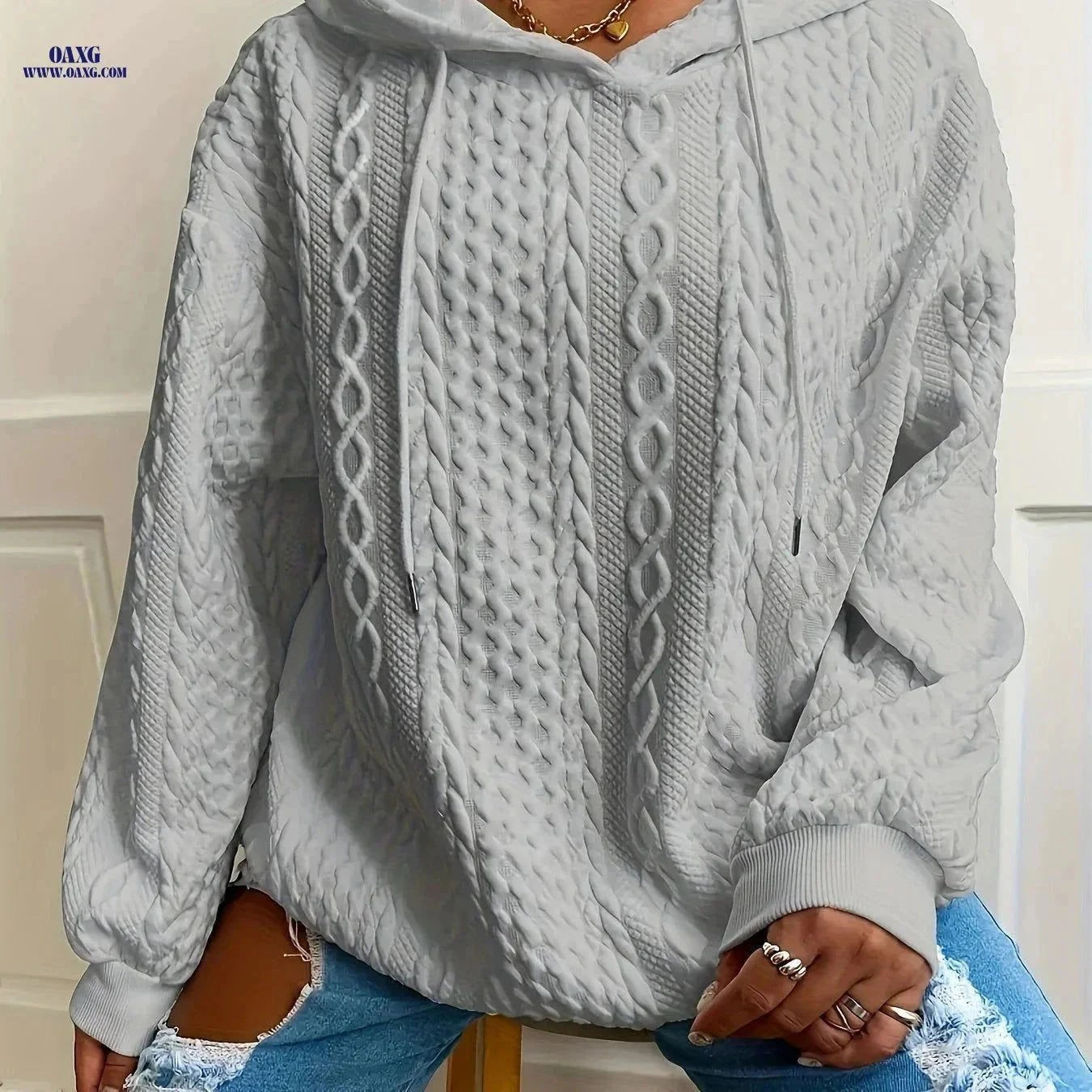 OAXG Women's Hooded Jacquard Sweatshirt - Autumn/Winter Style   OAXG Pink / S