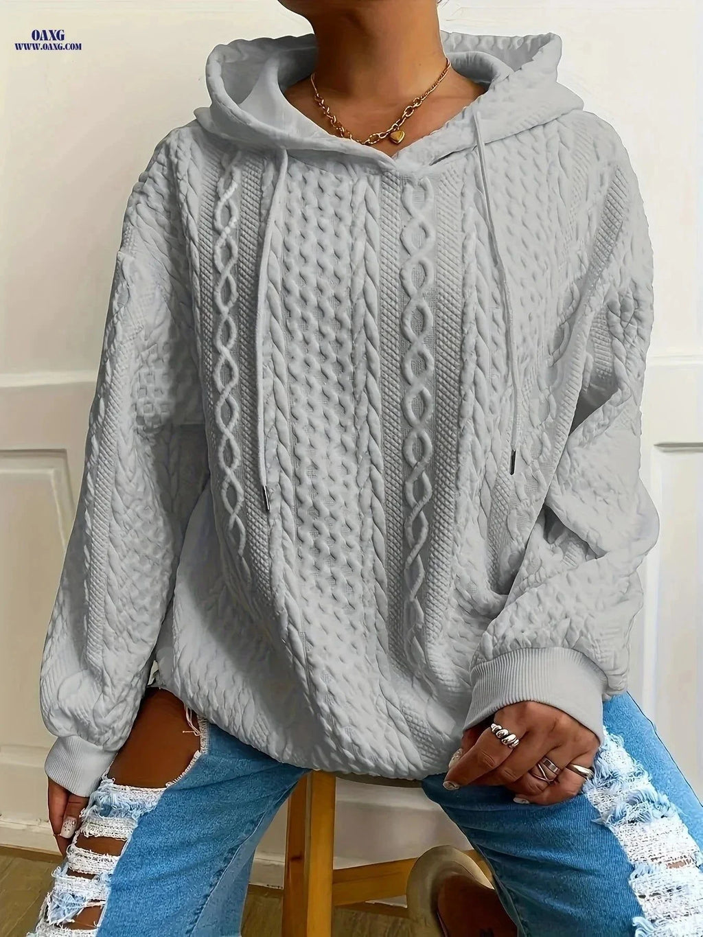 OAXG Women's Hooded Jacquard Sweatshirt - Autumn/Winter Style   OAXG Pink / S