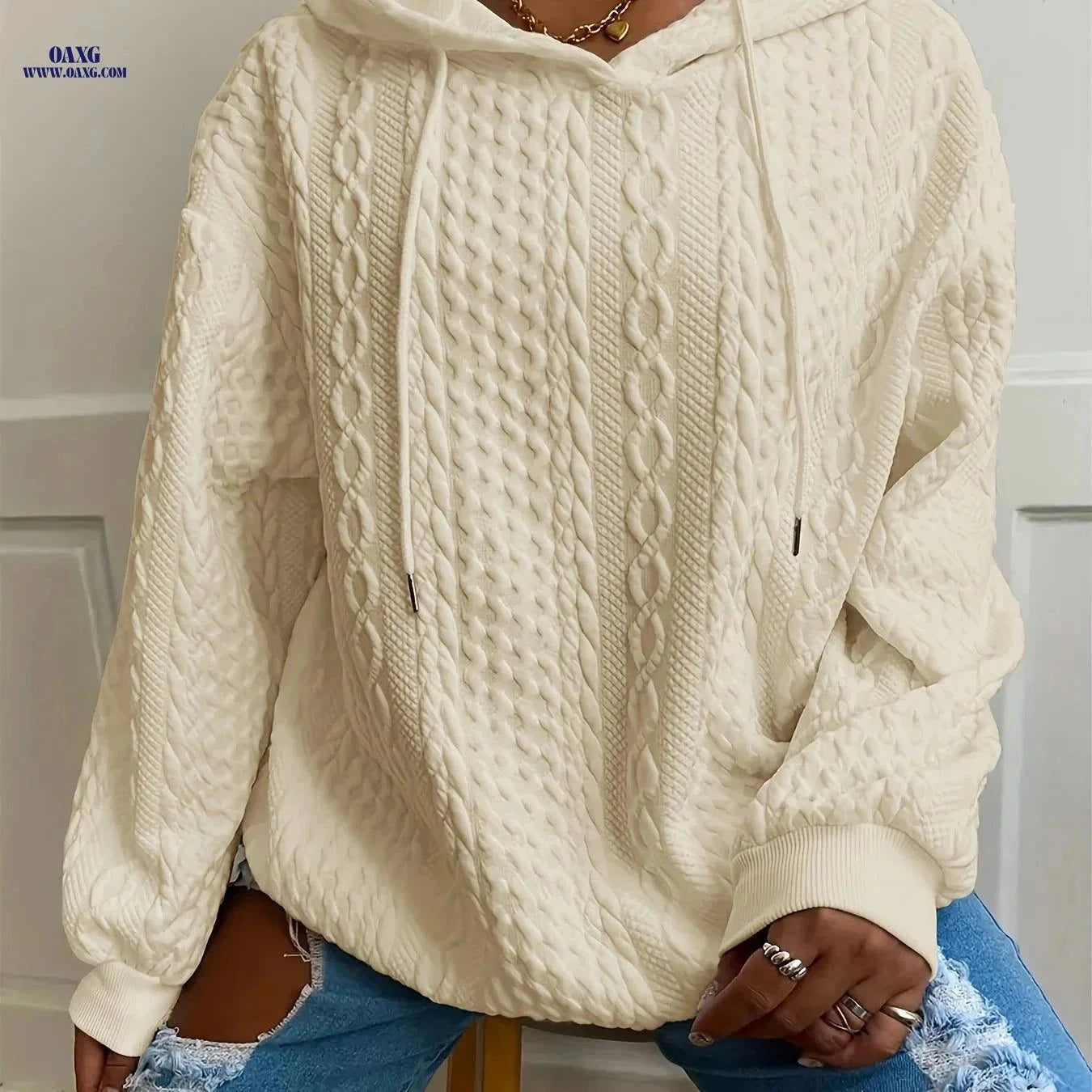 OAXG Women's Hooded Jacquard Sweatshirt - Autumn/Winter Style   OAXG Pink / S