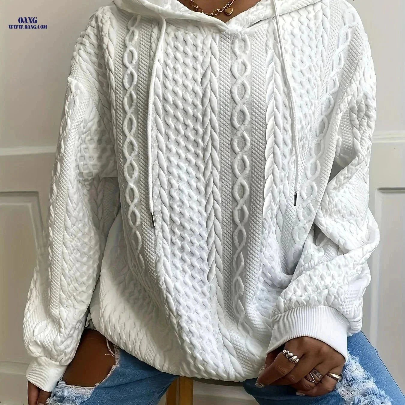 OAXG Women's Hooded Jacquard Sweatshirt - Autumn/Winter Style   OAXG Pink / S